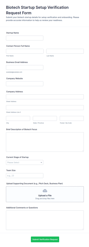 Biotech Startup Setup Verification Request Form Template