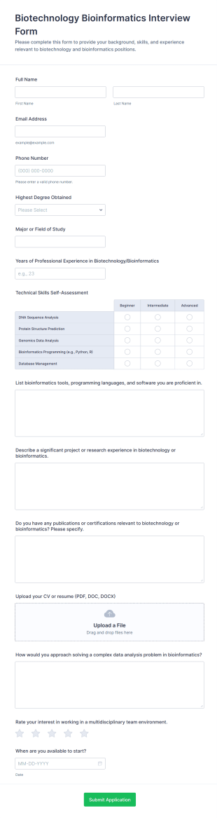 Biotechnology Bioinformatics Interview Form Template