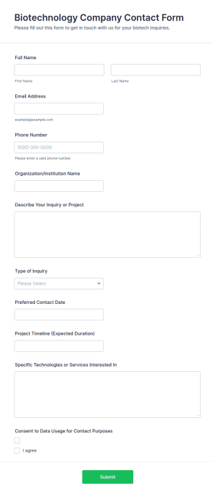 Biotechnology Company Contact Form Template