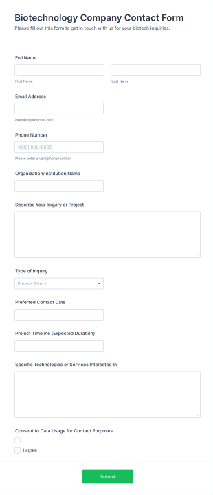 Biotechnology Company Contact Form Template