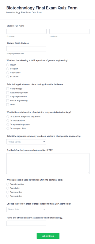 Biotechnology Final Exam Quiz Form Template