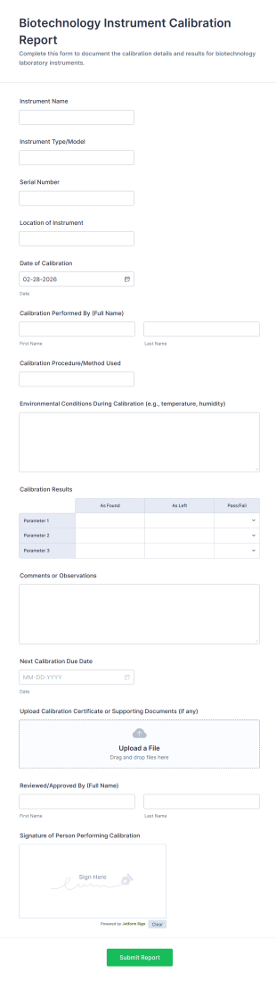 Biotechnology Instrument Calibration Report Form Template