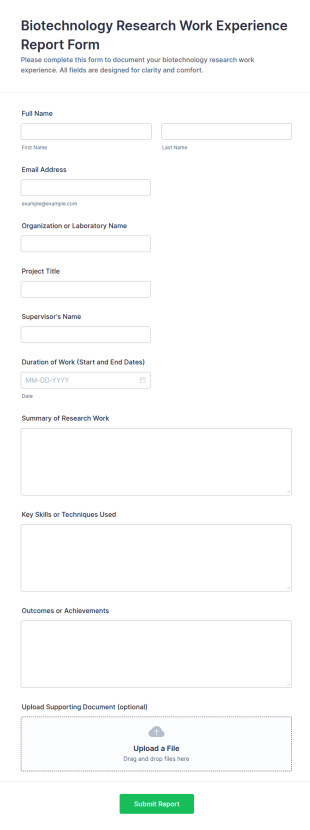 Biotechnology Research Work Experience Report Form Template