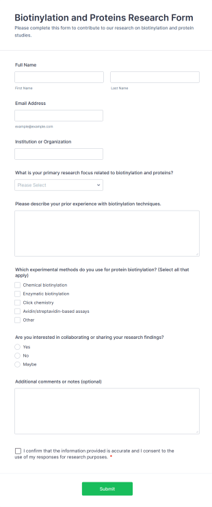 Biotinylation And Proteins Research Form Template