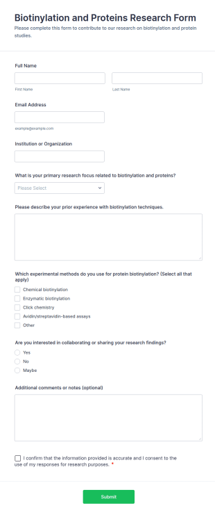 Biotinylation And Proteins Research Form Template