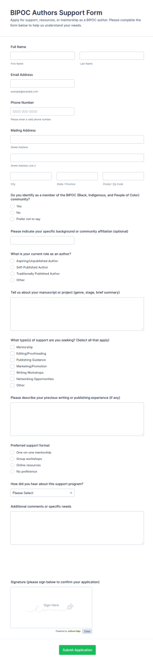 BIPOC Authors Support Form Template
