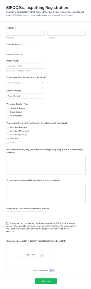 BIPOC Brainspotting Registration Form Template