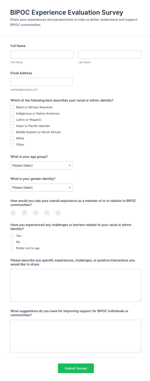 BIPOC Experience Evaluation Survey Form Template