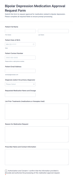 Bipolar Depression Medication Approval Request Form Template