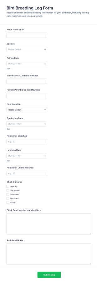 Bird Breeding Log Form Template