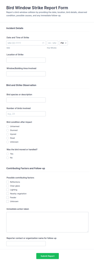 Bird Window Strike Report Form Template