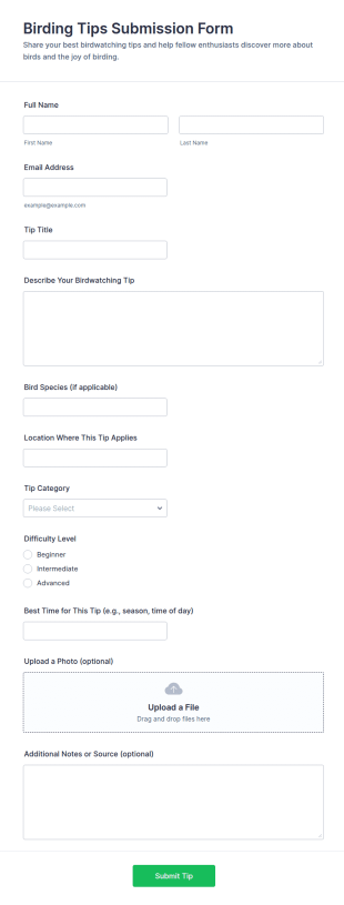 Birding Tips Submission Form Template