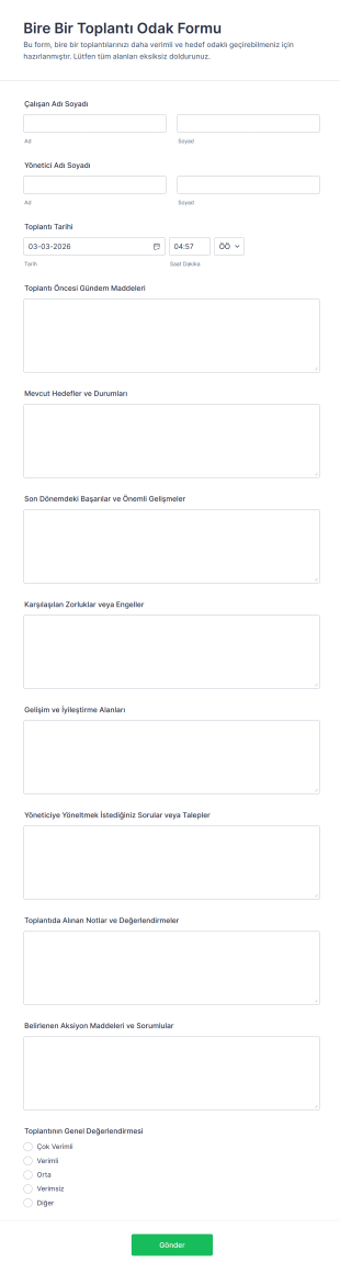 Bire Bir Toplantı Odak Form Şablonu