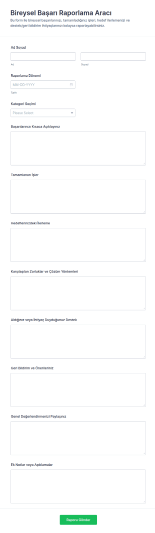 Bireysel Başarı Raporu Anketi Form Şablonu