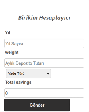 Birikim Hesaplayıcı Form Şablonu