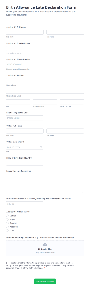 Birth Allowance Late Declaration Form Template