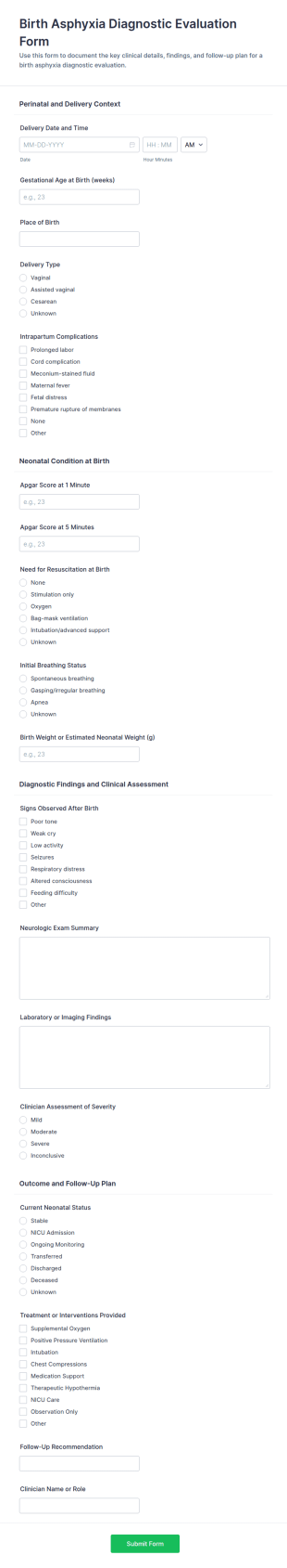 Birth Asphyxia Diagnostic Evaluation Form Template