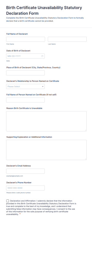 Birth Certificate Unavailability Statutory Declaration Form Template
