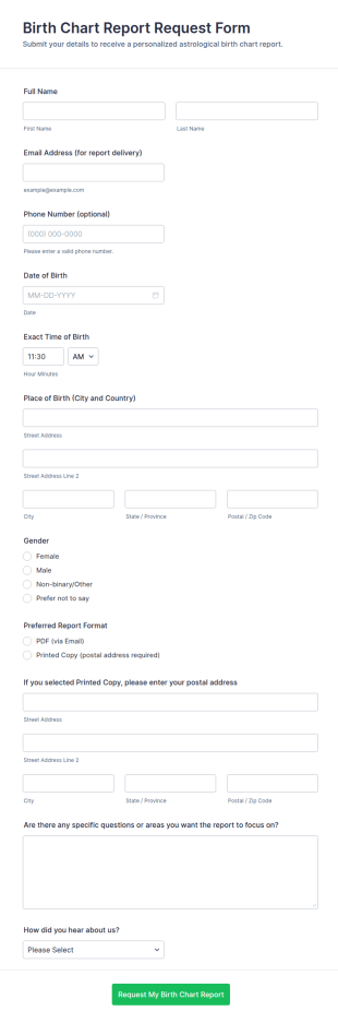 Birth Chart Report Request Form Template