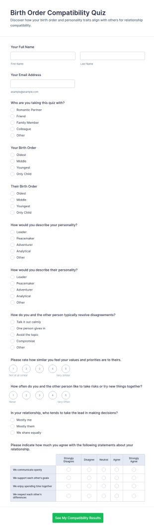 Birth Order Compatibility Quiz Form Template