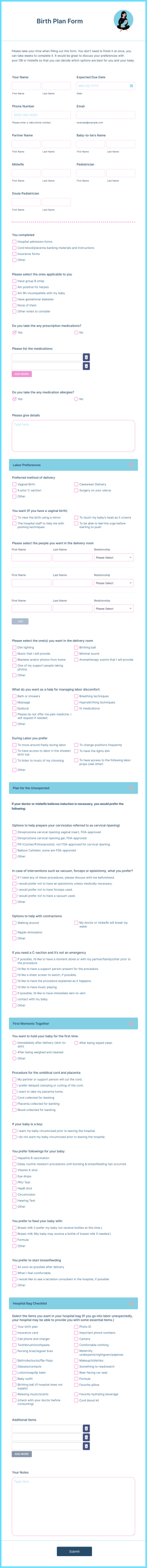 Birth Plan Form Template