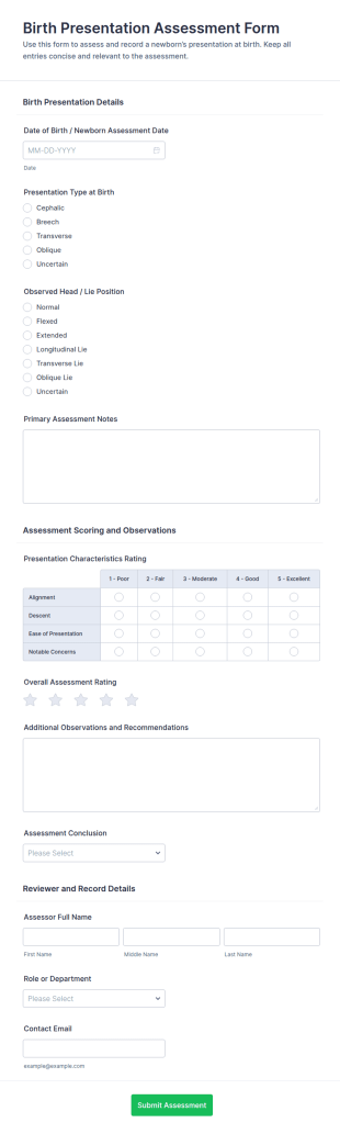 Birth Presentation Assessment Form Template