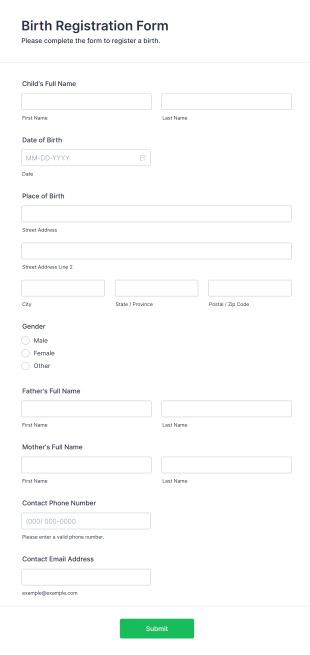 Birth Registration Form Template