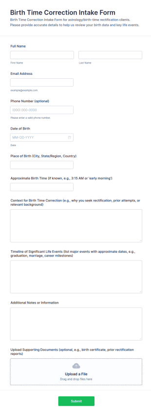 Birth Time Correction Intake Form Template