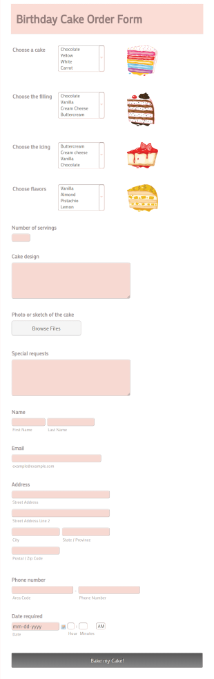 Birthday Cake Order Form Template
