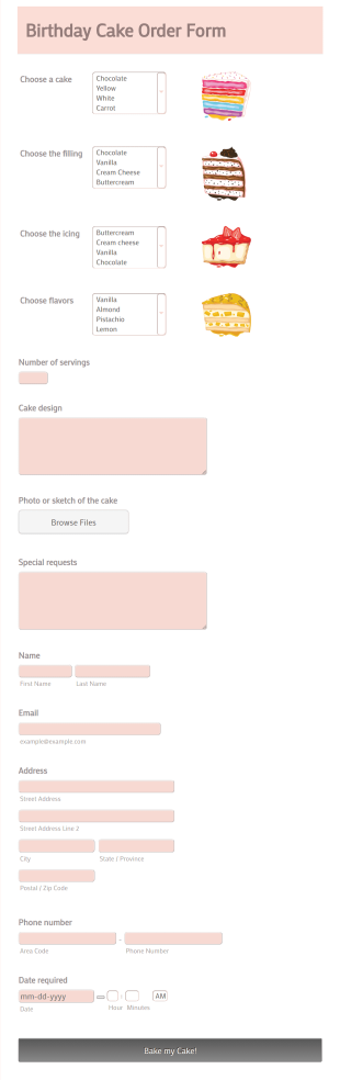 Birthday Cake Order Form Template