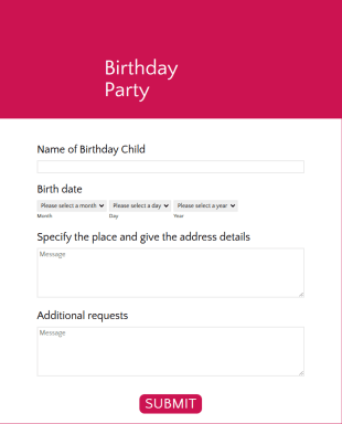 Birthday Event Registration Form Template