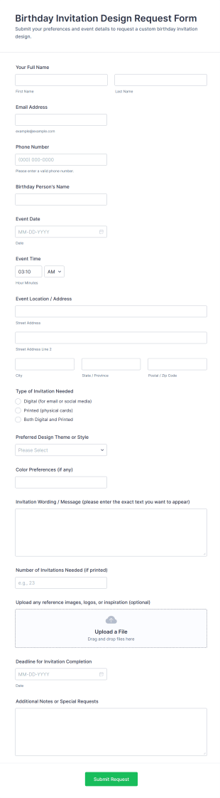 Birthday Invitation Design Request Form Template