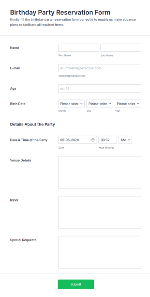 Birthday Party Form Template