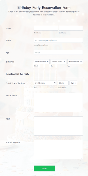 Birthday Party Form Template