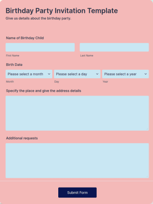 Birthday Party Invitation Form Template