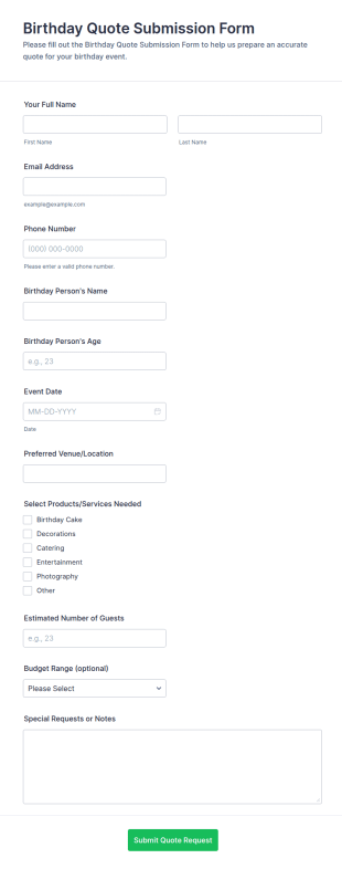 Birthday Quote Submission Form Template