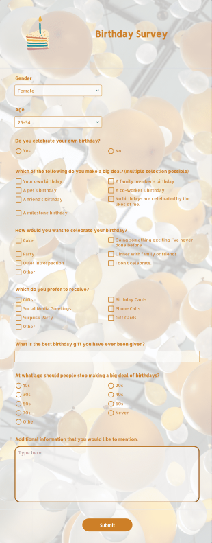 Birthday Survey Form Template