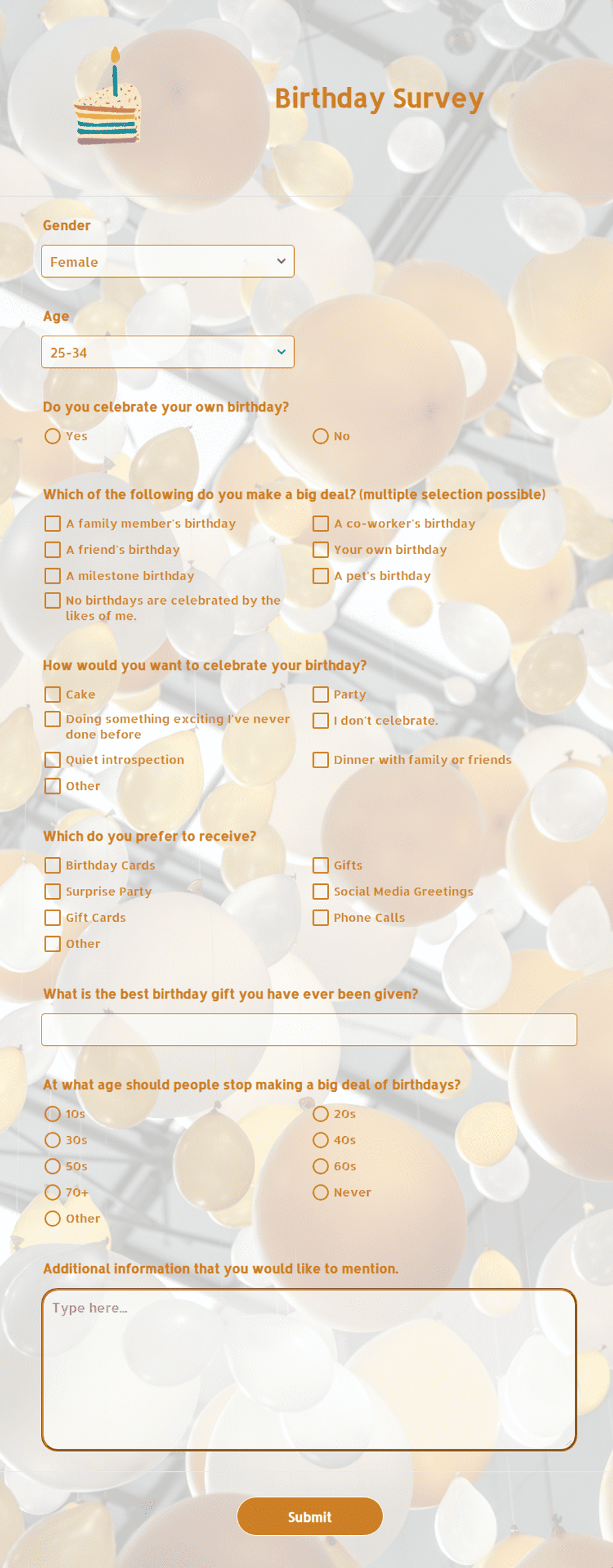 Birthday Survey Form Template | Jotform