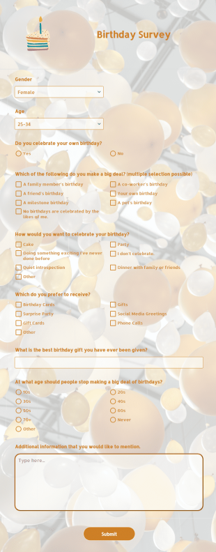 Birthday Survey Form Template