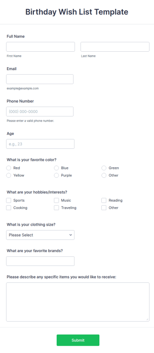 Birthday Wish List Template