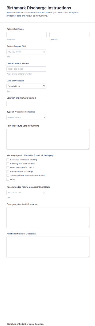 Birthmark Discharge Instructions Form Template