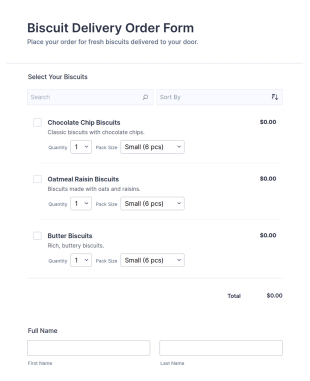 Biscuit Delivery Order Form Template