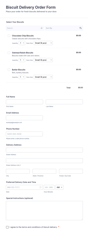 Biscuit Delivery Order Form Template