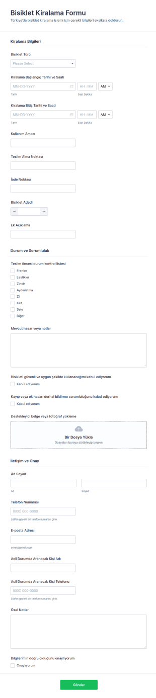 Bisiklet Kiralama Sözleşme Form Şablonu