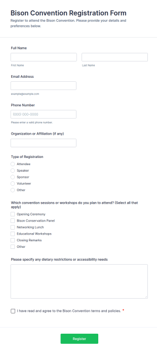 Bison Convention Registration Form Template
