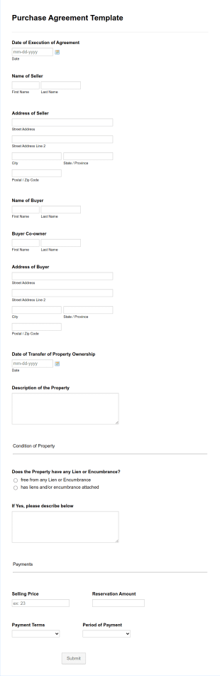 Bison Premier Purchase Agreement Form Template