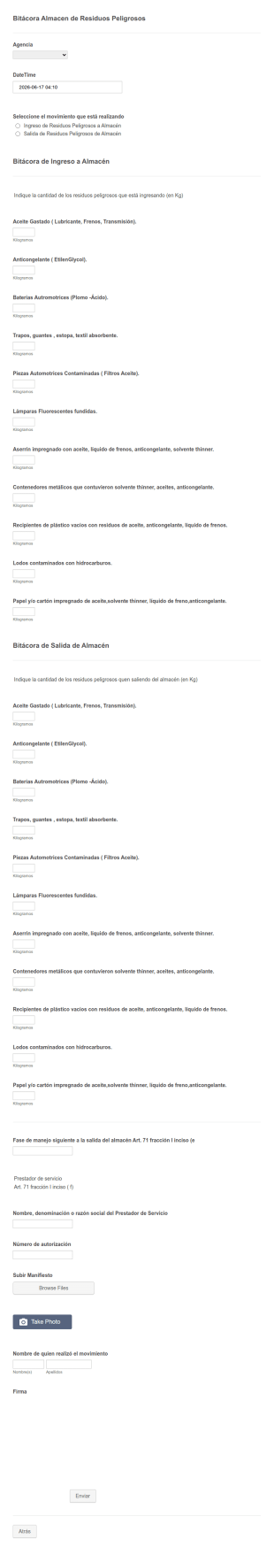 Bitácora De Almacén De Residuos Peligrosos