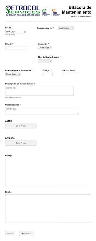 Bitácora De Mantenimiento Form Template