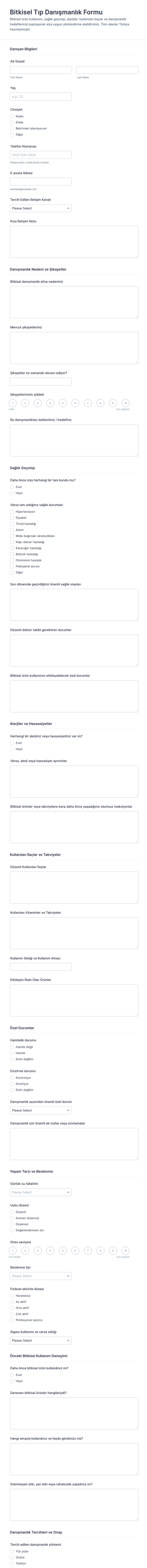 Bitkisel Tedavi Danışma Form Şablonu