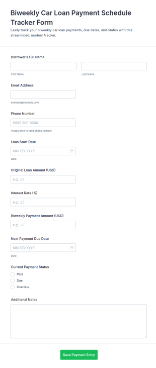 Biweekly Car Loan Payment Schedule Tracker Form Template
